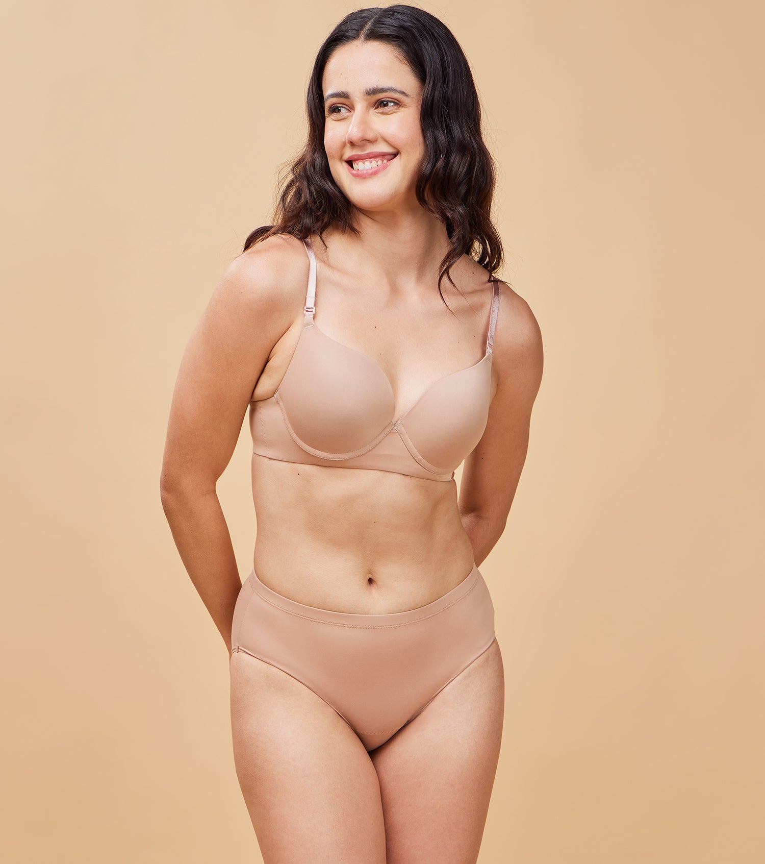 Enamor women padded, under wired, push-up bra online--Tan