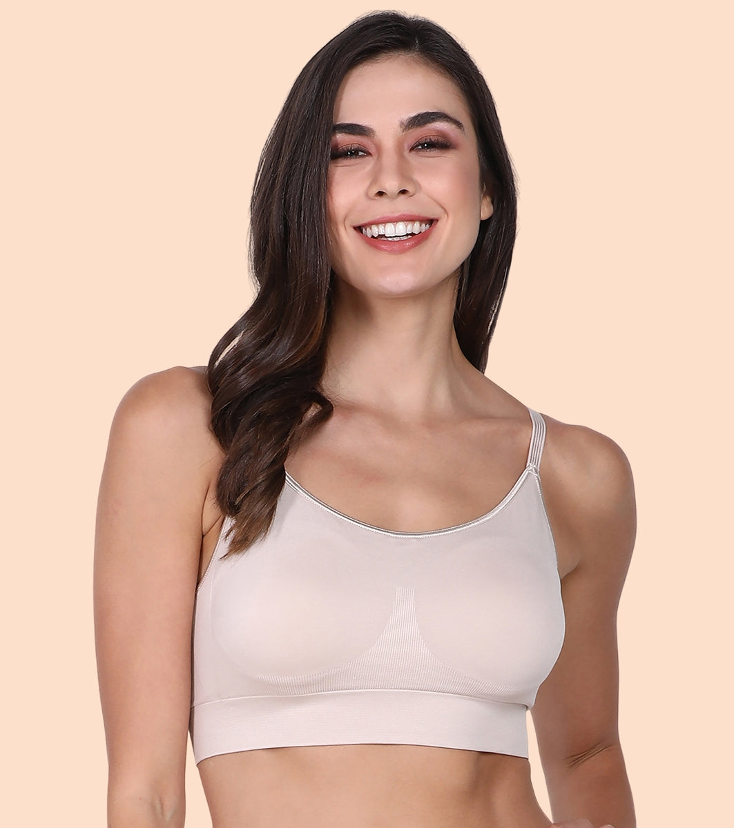 Enamor FlexiFree F037 Ultimate Comfort Seamless No -pinch T-shirt Bra for Women- High Coverage, Padded and Wirefree - Almond Skin