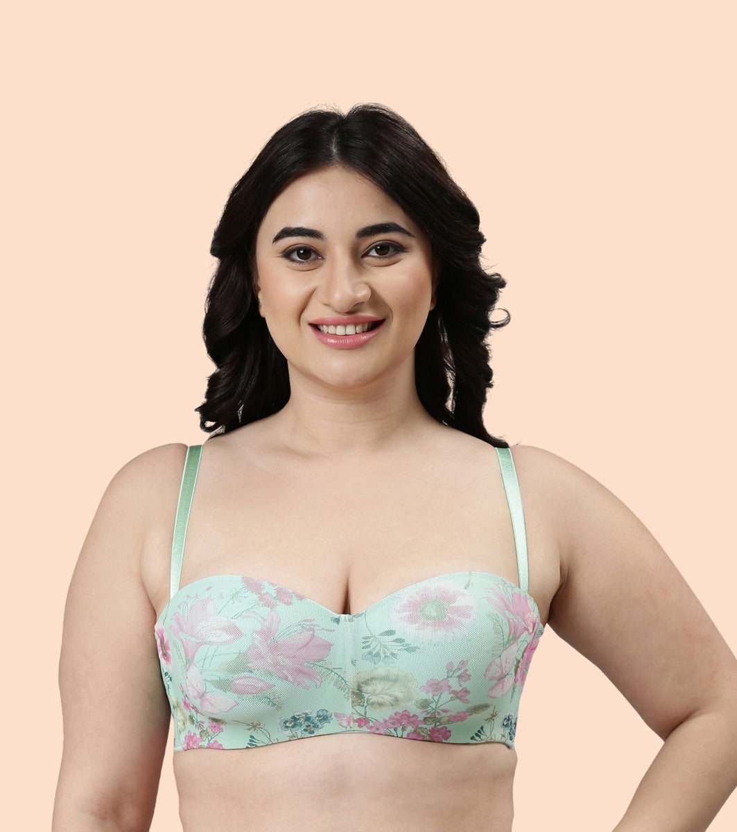 Enamor Full Figure, Strapless & Multi-Way Bra For Women - Padded, Wired Bra For Perfect Shape & Coverage | F074 | Mint Floral