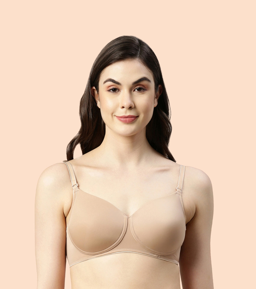 Enamor Dope Dye F165 Ecolite Fabric Smooth Support Bra for Women - Padded, Wirefree and High Coverage - Honey Beige