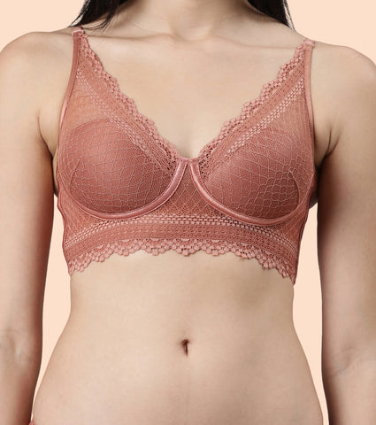 Enamor Pure Ease F125 Longline Comfort Lace Bra for Women - Padded, Wirefree and High Coverage