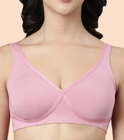 Enamor BambooBliss A076 Ultimate Softness Innovation Bamboo Cotton Lounge Slip-on T-shirt Bra for Women with Removable Pads- High Coverage, Padded and Wirefree