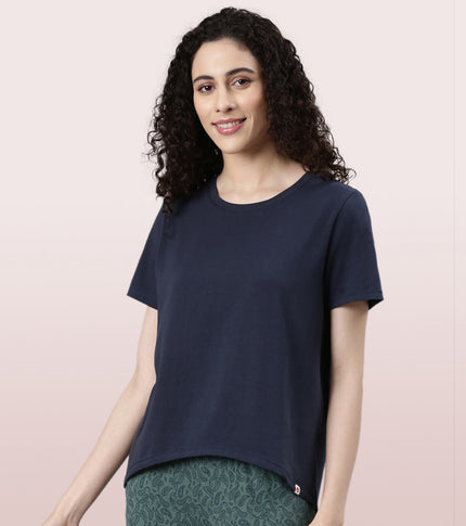  Enamor Basic Stretch Cotton Tee | Short Sleeve Crew Neck Tee For Women | E305