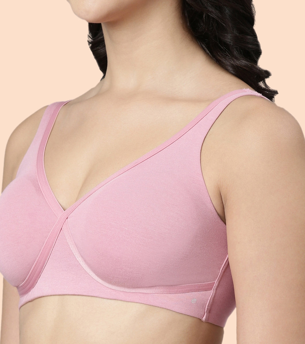 Enamor BambooBliss A076 Ultimate Softness Innovation Bamboo Cotton Lounge Slip-on T-shirt Bra for Women with Removable Pads- High Coverage, Padded and Wirefree