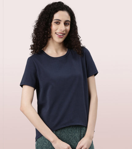  Enamor Basic Stretch Cotton Tee | Short Sleeve Crew Neck Tee For Women | E305