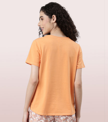  Enamor Basic Stretch Cotton Tee | Short Sleeve Crew Neck Tee For Women | E305