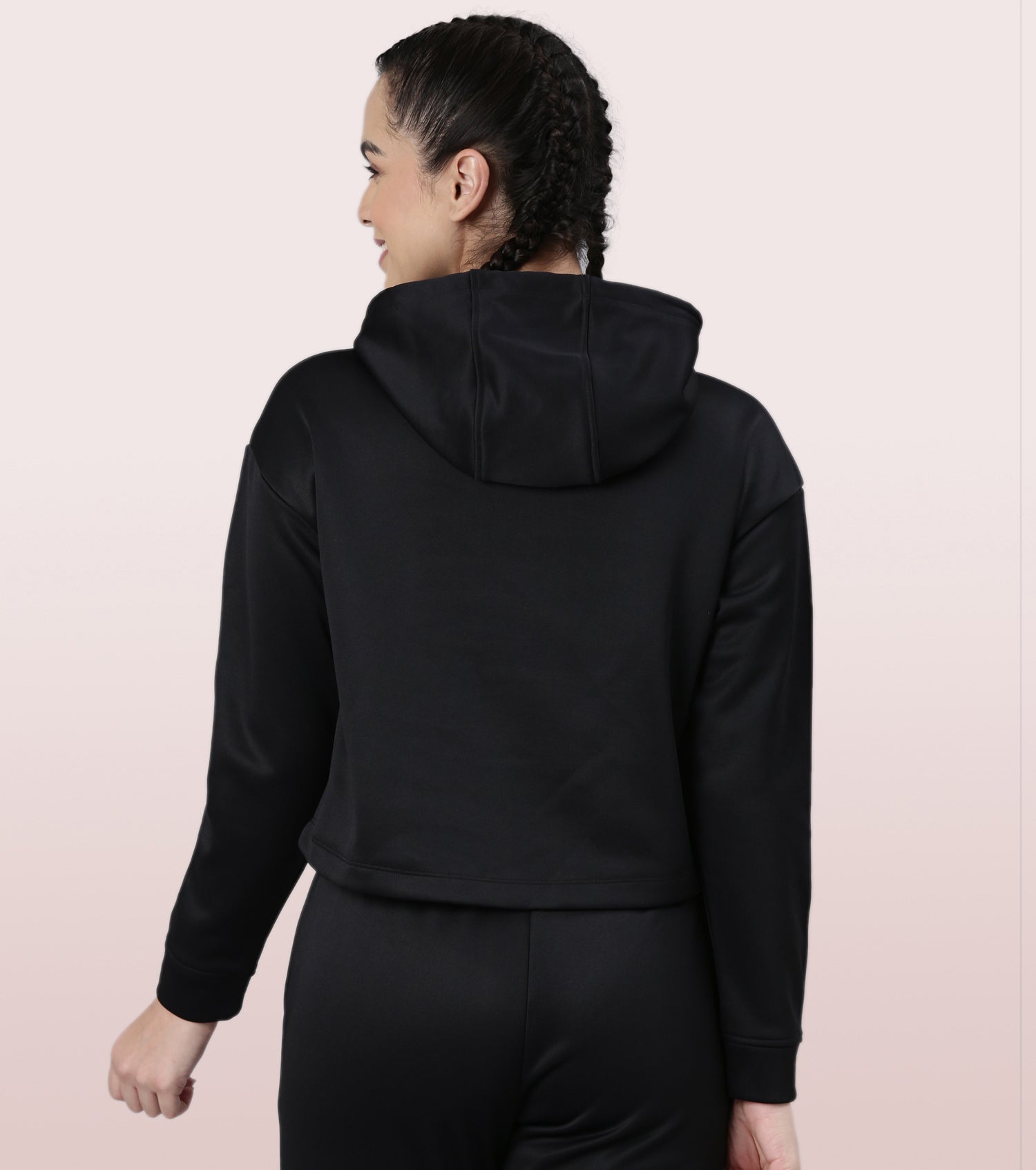 Enamor Hooded Fleece Sweatshirt | Relaxed Fit Crop Length Sweatshirt For Women | A905