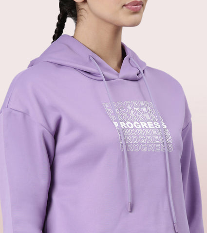 Enamor Hooded Fleece Sweatshirt | Relaxed Fit Crop Length Sweatshirt For Women | A905