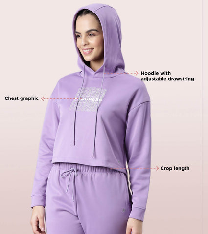 Enamor Hooded Fleece Sweatshirt | Relaxed Fit Crop Length Sweatshirt For Women | A905