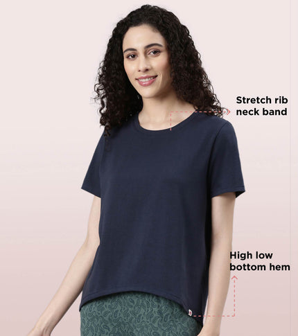  Enamor Basic Stretch Cotton Tee | Short Sleeve Crew Neck Tee For Women | E305