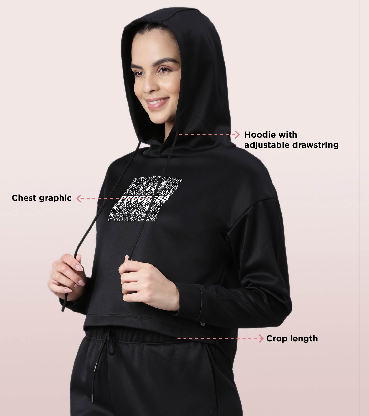 Enamor Hooded Fleece Sweatshirt | Relaxed Fit Crop Length Sweatshirt For Women | A905