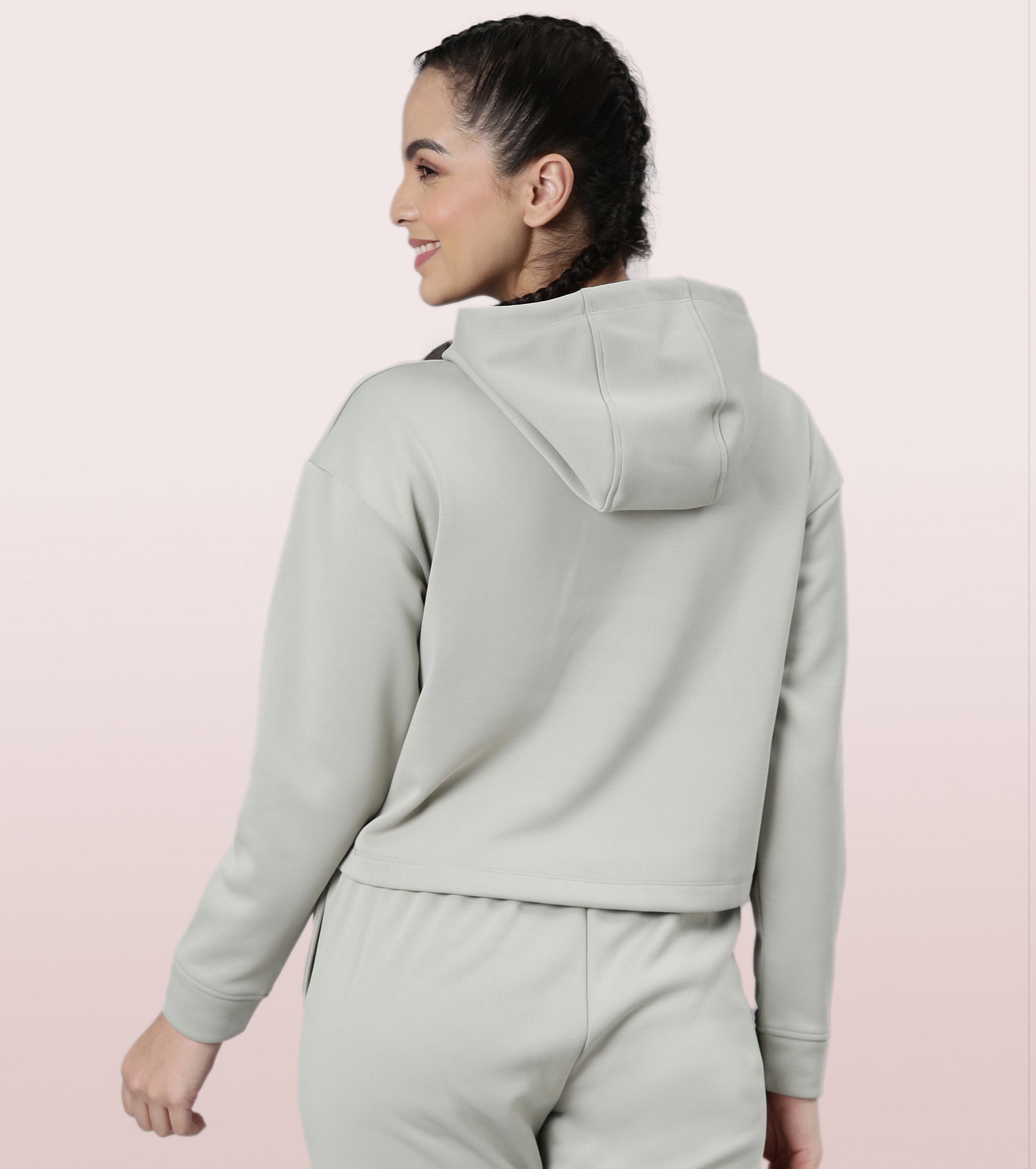 Enamor Hooded Fleece Sweatshirt | Relaxed Fit Crop Length Sweatshirt For Women | A905