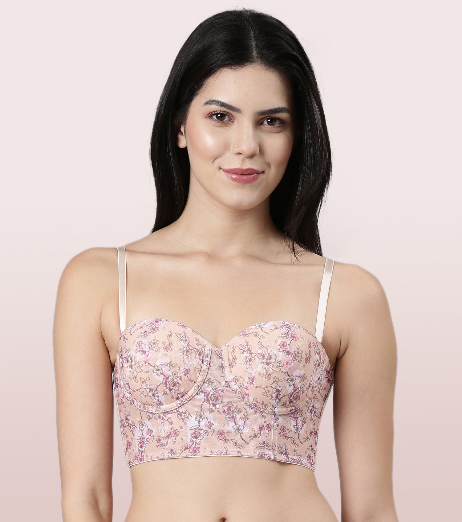 Womens Floral Printed Lace Padded Underwired Balconette Bra
