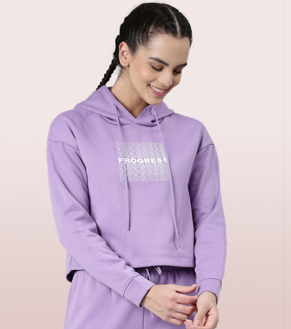 Enamor Hooded Fleece Sweatshirt | Relaxed Fit Crop Length Sweatshirt For Women | A905