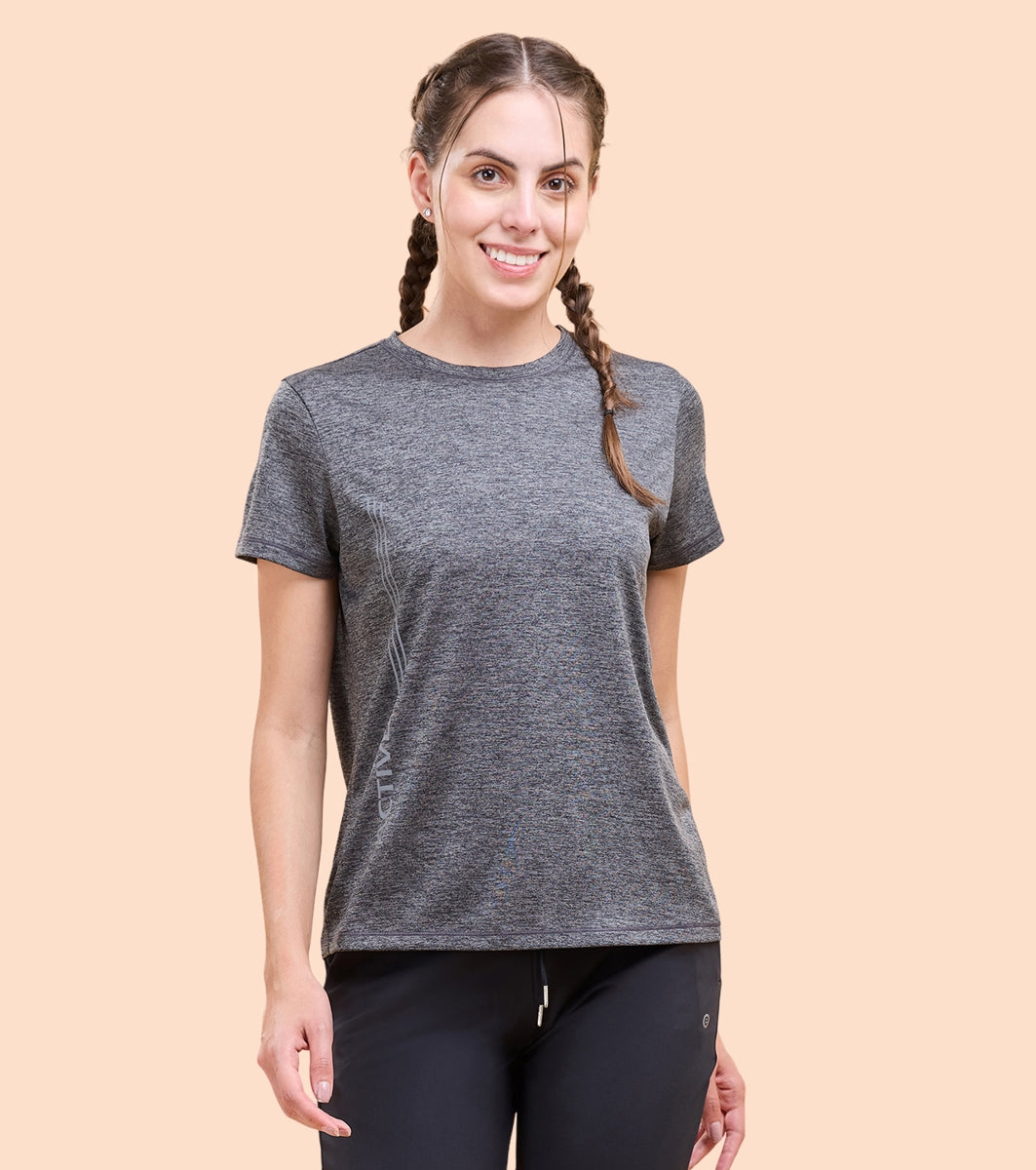 Enamor Womens Athleisure A309- Basic Workout Dry Fit Crew Neck Activewear Tee