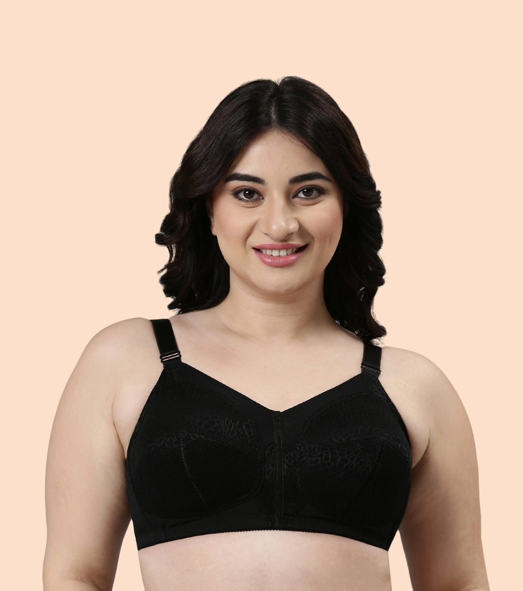 Enamor Body Transform F096 Ultimate Curve Support Bra for Women- Full Coverage, Non Padded and Wirefree - Black