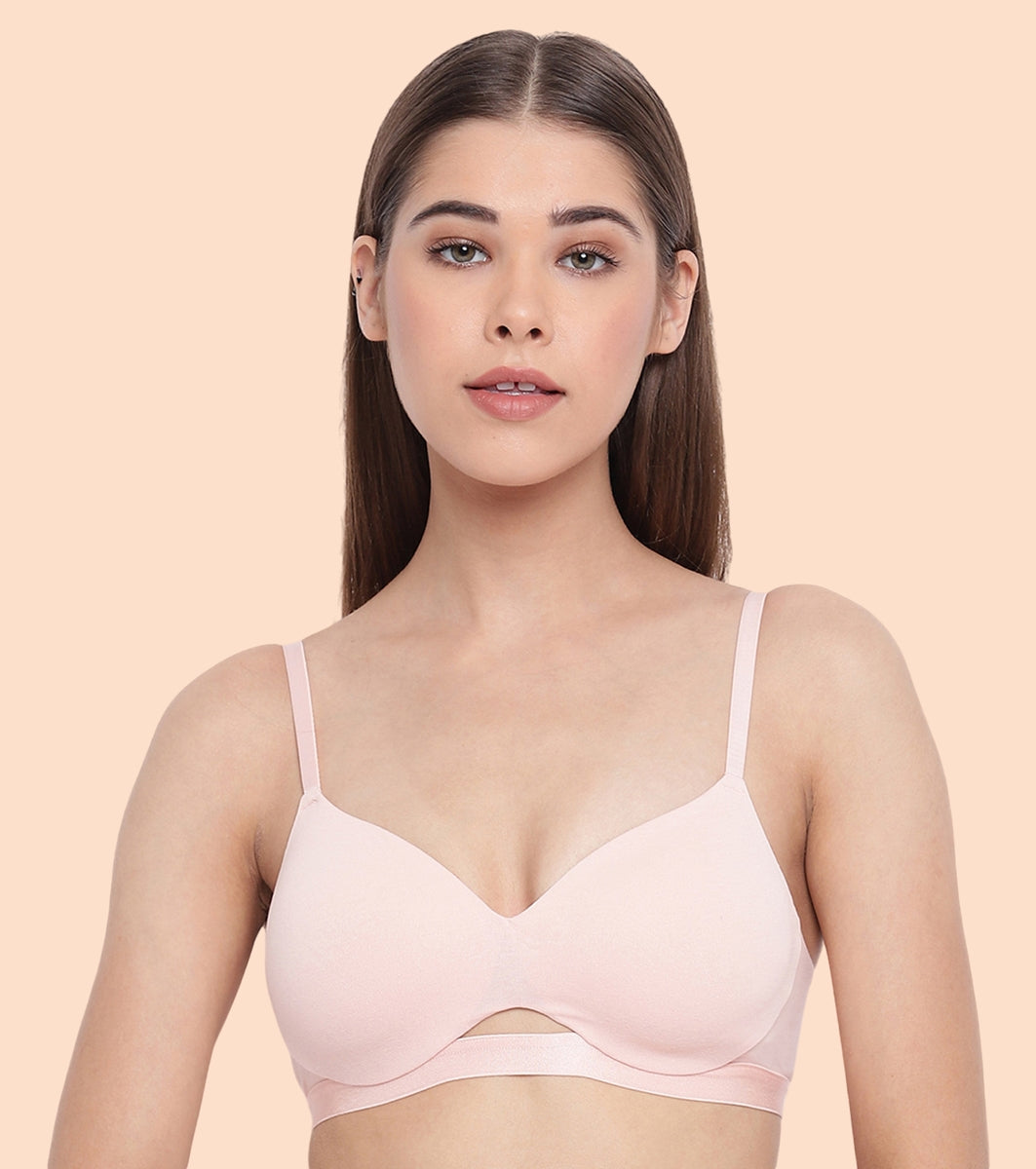 Enamor CloudSoft A032 Invisible Neckline Cotton T-shirt Bra for Women- Medium Coverage, Padded and Wirefree - Cherry Blossom