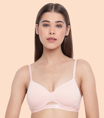 Enamor CloudSoft A032 Invisible Neckline Cotton T-shirt Bra for Women- Medium Coverage, Padded and Wirefree - Cherry Blossom