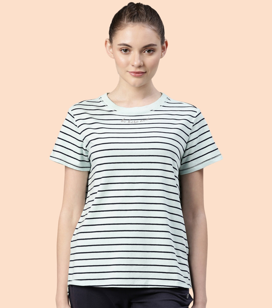 Active Cotton Tee -Stripes | Yarn Dyed Stripe Short Sleeve Anti-Odour Cotton Tee With Graphic