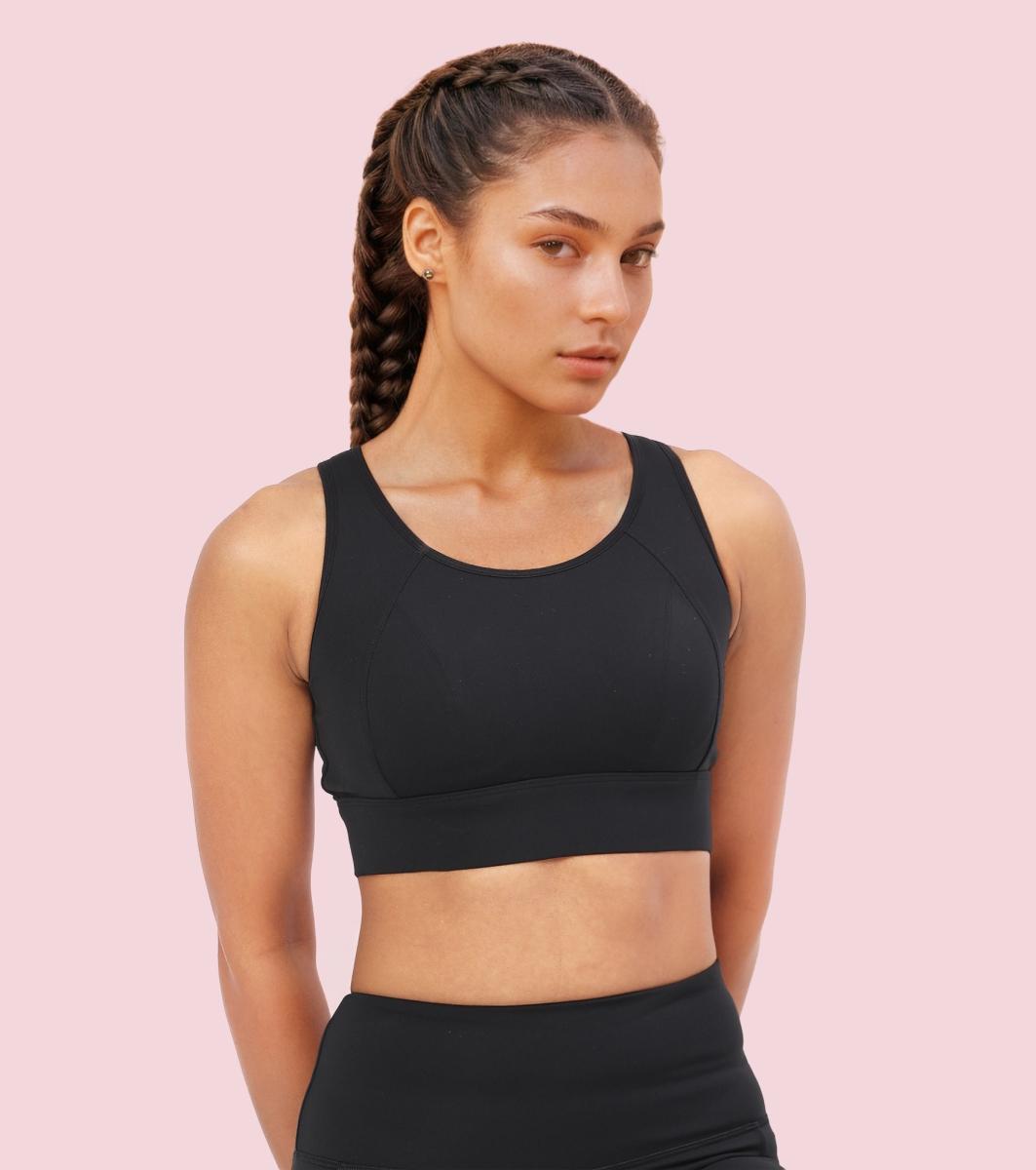 Enamor A205 Women's Quick Dry Sports Bra - High Support, Padded, High Coverage, Non-Wired - Jet Black