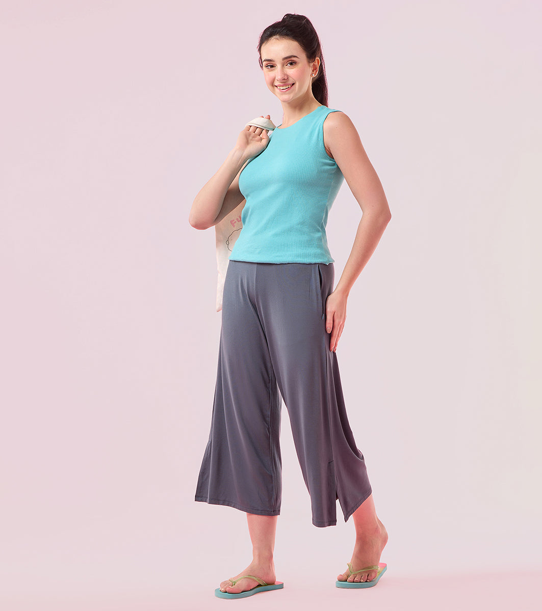 Enamor Essentials E064 Shop In Culotte | Crop Length Culotte With Smart Side Slits - Dark Slate