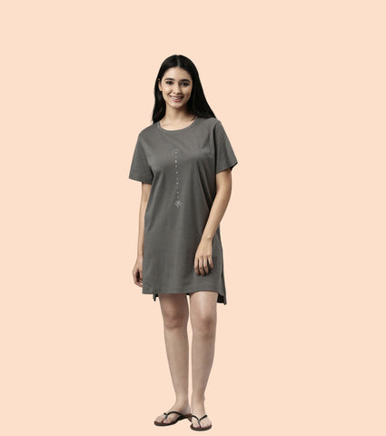 Tunic Tee – Solid | Short Sleeve Tunic Tee With Side Slit & Mindful Graphic