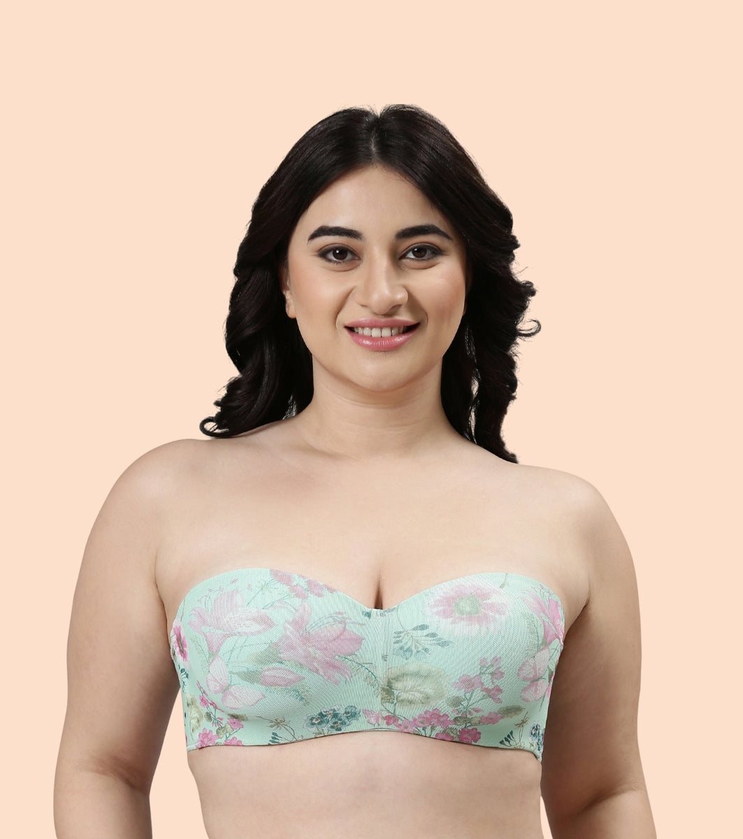 Enamor Full Figure, Strapless & Multi-Way Bra For Women - Padded, Wired Bra For Perfect Shape & Coverage | F074 | Mint Floral