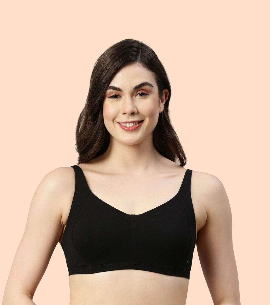 Enamor Intellifresh A058 Eco-antimicrobial Cotton Minimizer Bra for Women- Full Coverage, Padded and Wirefree - Black