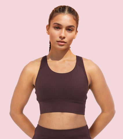 Enamor A202 Medium Impact Quick Dry Longline Workout Sports Bra - Choco Fudge