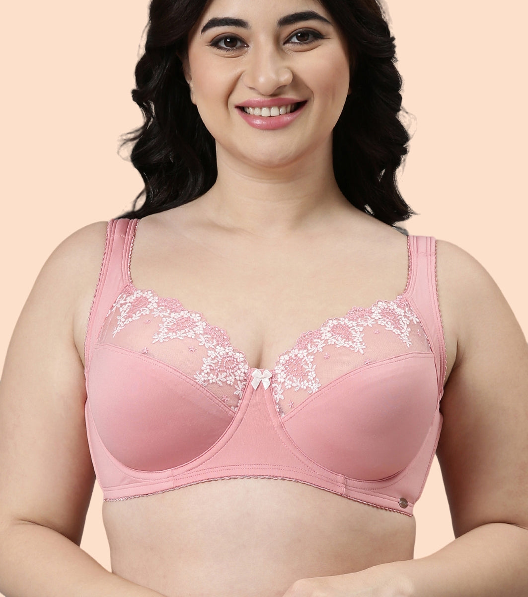 Enamor Perfect Lift Full Support Bra For Women | Non-Padded, Wired, High Coverage Bra With Pretty Lace Detailing | F087 | Confetti