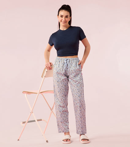 Essentials – E4A5 Hangout Pant Relaxed Fit | Mid Rise | Regular Length - Blue Botanical Print