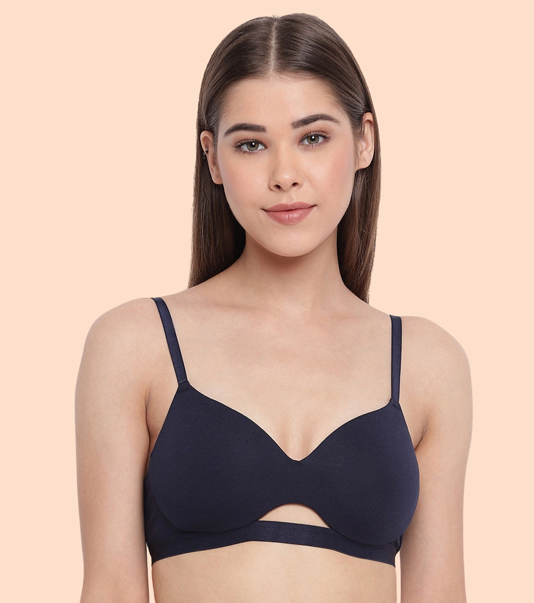 Enamor CloudSoft A032 Invisible Neckline Cotton T-shirt Bra for Women- Medium Coverage, Padded and Wirefree - Cherry Blossom