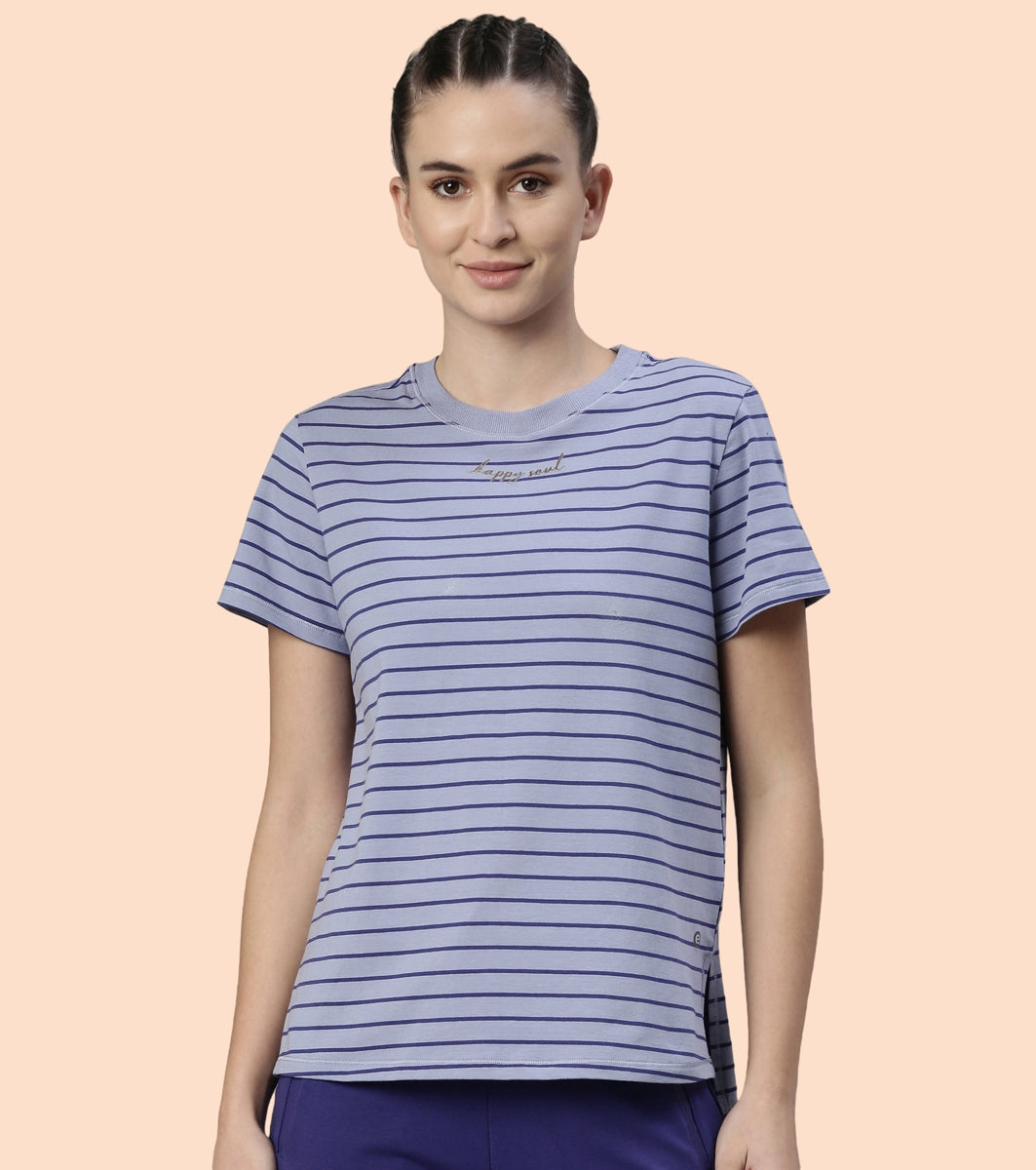 Active Cotton Tee -Stripes | Yarn Dyed Stripe Short Sleeve Anti-Odour Cotton Tee With Graphic