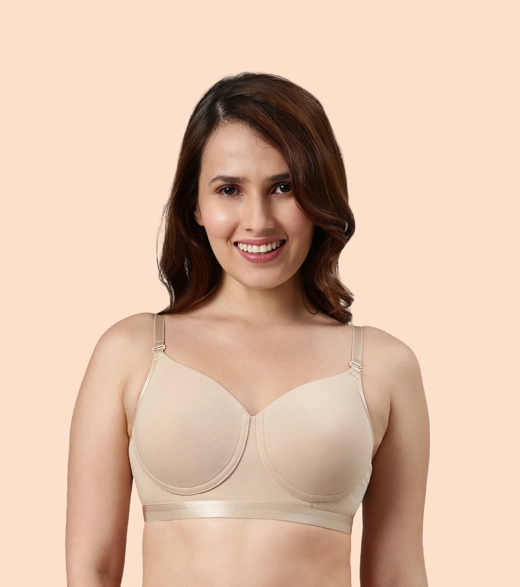 Enamor Fab-Cool A165 Antimicrobial Ultimate Coverage Cotton T-shirt Bra for Women- High Coverage, Padded and Wirefree - Pale Skin