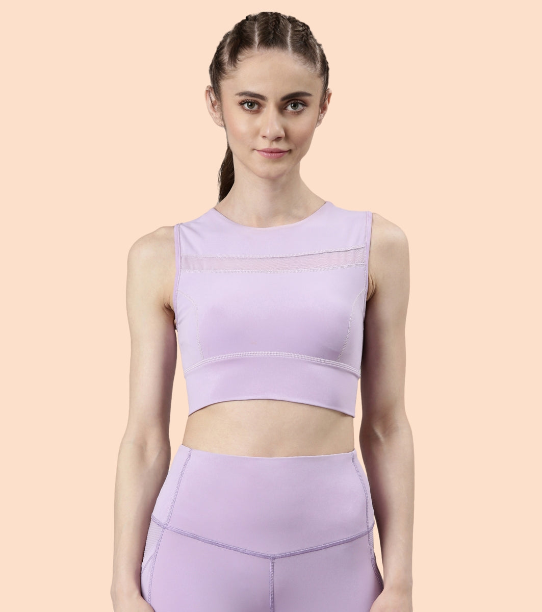 Racer Longline Sports Bra | Crew Neck Racer Back Dry Fit Long Sports Bra