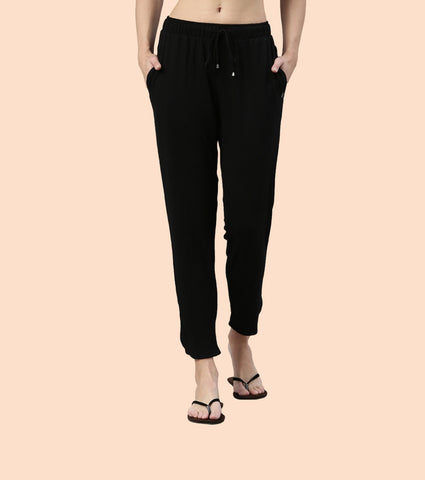 Shop-In Pants - Tapered Lounge Pants With Self Fabric Drawstring With Metal Ends