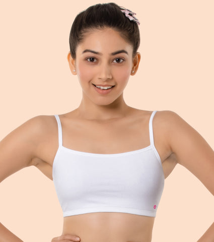 Enamor BB02 Easy Fit Stretch Cotton Beginners Bra with Antimicrobial Finish and Slim Straps - White