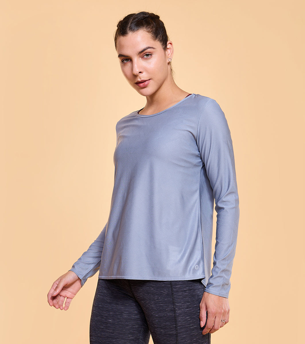 Enamor A312 Jacquard Long Sleeve Relaxed Fit Regular Length T-Shirt