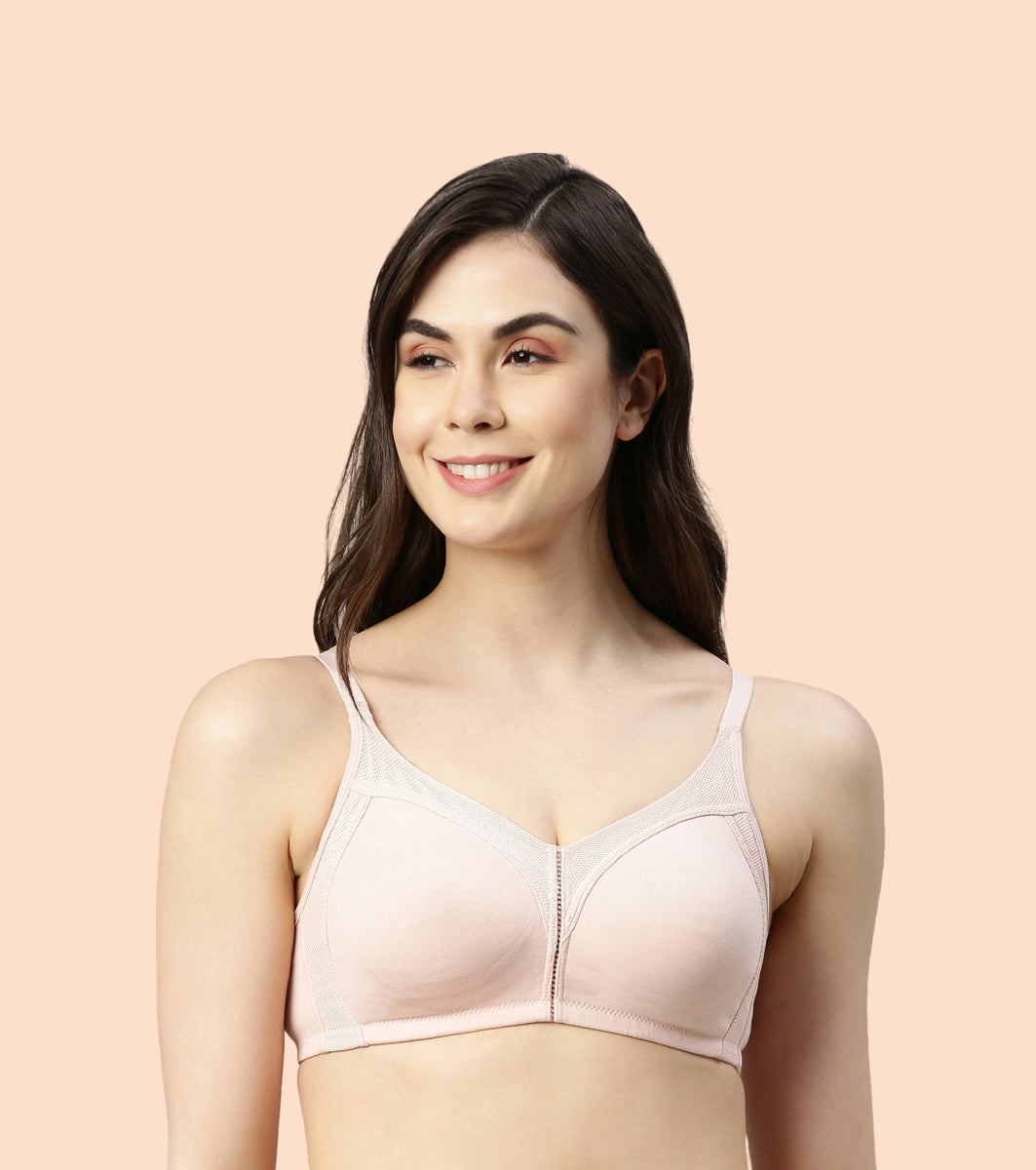 Enamor Fab-Cool AB75 M-frame Jiggle Control Full Support Stretch Cotton Bra for Women- Full Coverage, Non Padded and Wirefree - Pearl