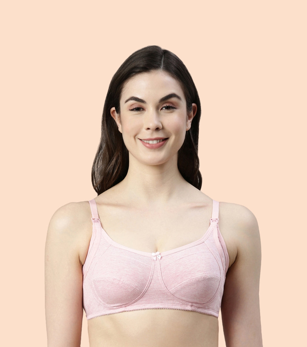 Enamor Eco-Melange MT02 Sectioned Lift and Support Cotton Nursing Bra for Women- High Coverage, Non Padded and Wirefree - Capri Melange