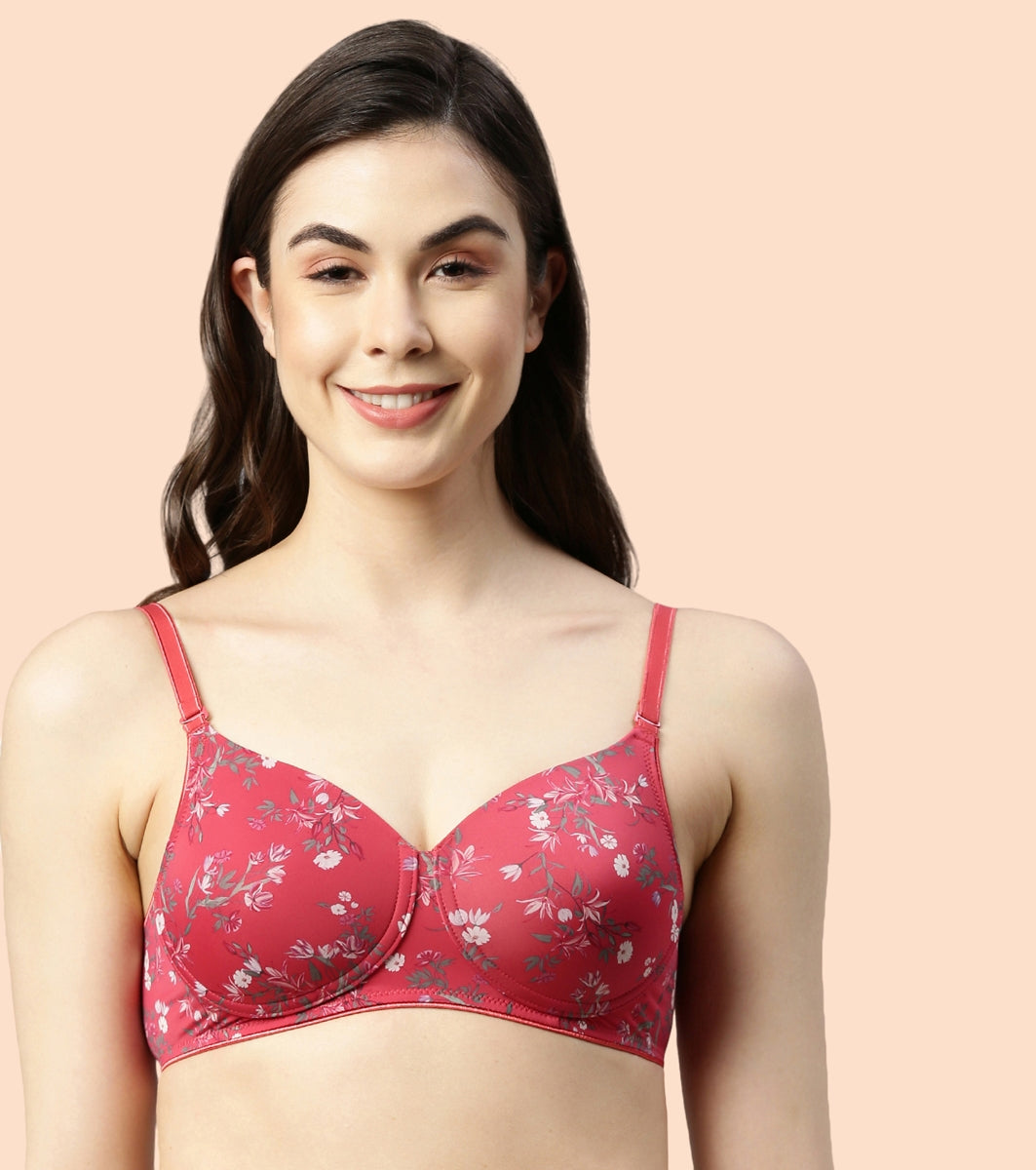 Enamor Dope Dye F165 Ecolite Fabric Smooth Support Bra for Women - Padded, Wirefree and High Coverage - Festive Petal Print