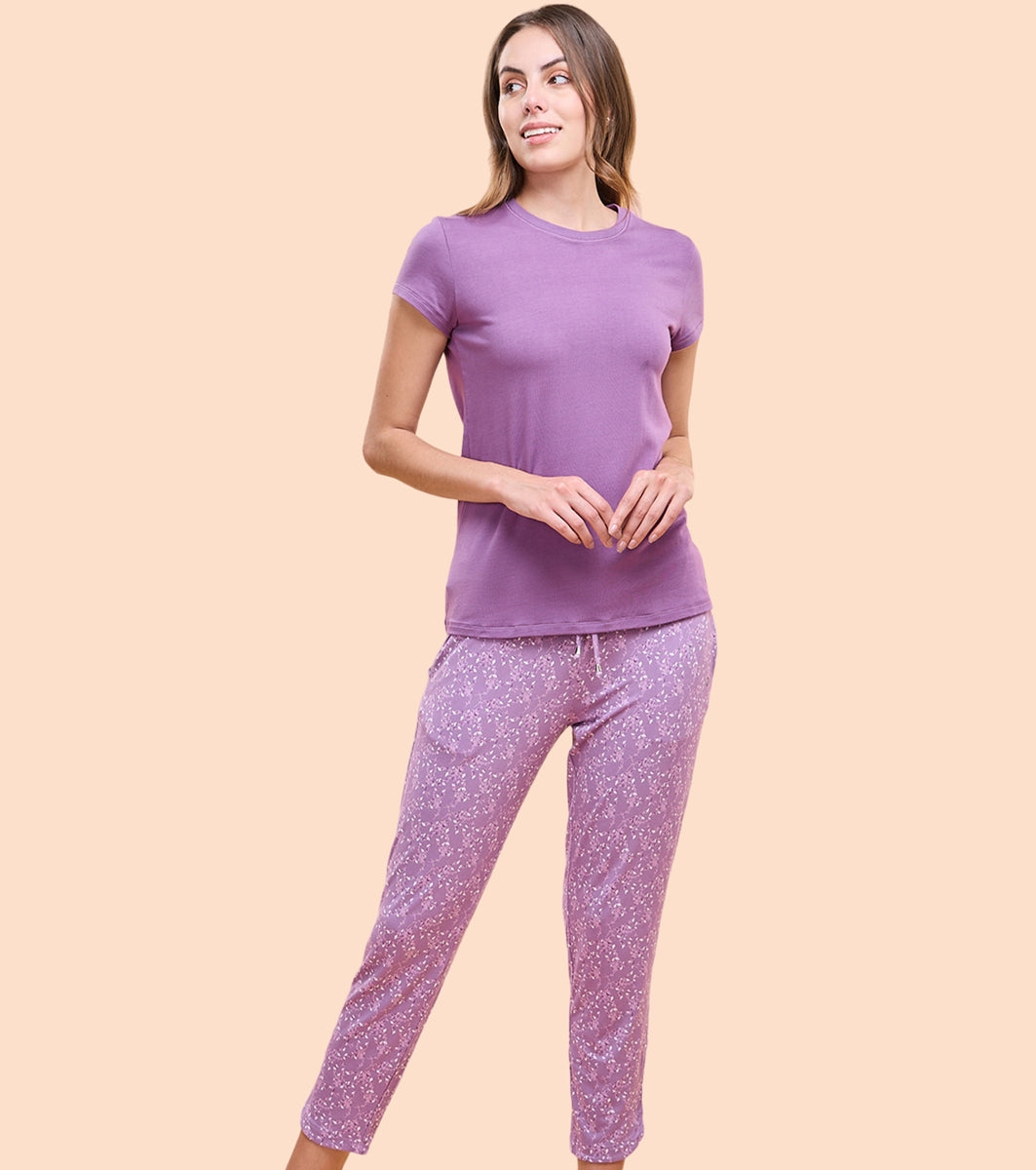 Enamor Essentials Womens E048-Mid Rise 7/8th Relaxed fit Lounge Pants