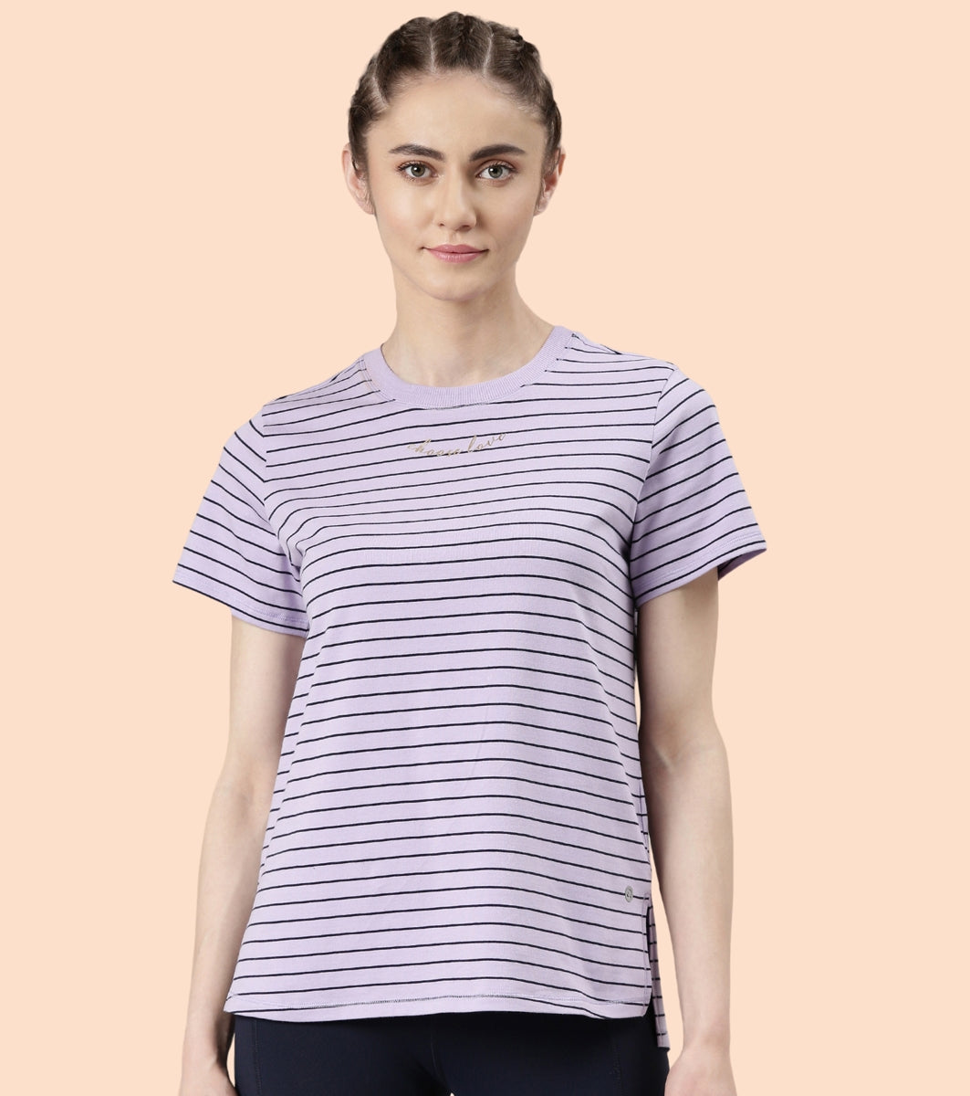 Active Cotton Tee -Stripes | Yarn Dyed Stripe Short Sleeve Anti-Odour Cotton Tee With Graphic