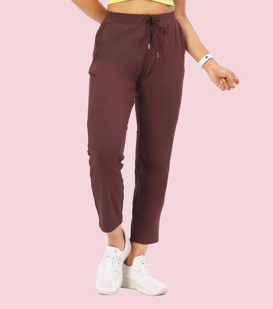 Enamor E068 Women Antimicrobial Mid Rise Relaxed Fit Active Travel Pants - Choco Fudge