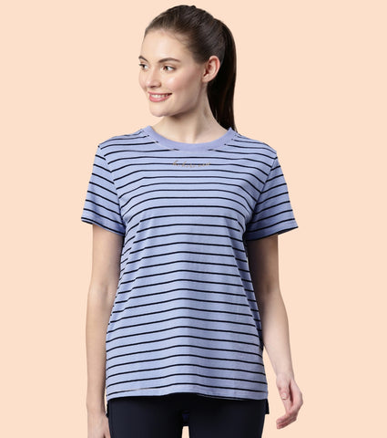 Active Cotton Tee -Stripes | Yarn Dyed Stripe Short Sleeve Anti-Odour Cotton Tee With Graphic