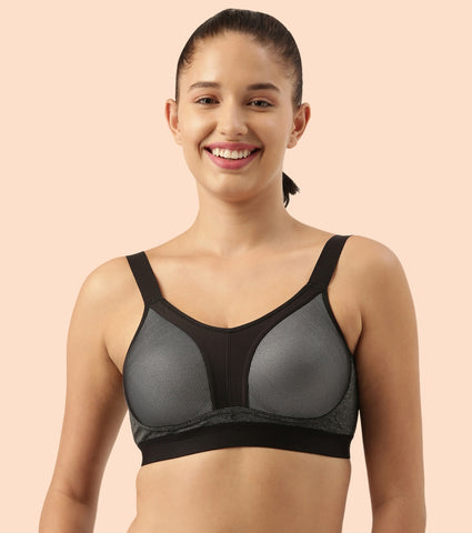 Enamor Agion SB25 Y-panel for Bounce Control High-Impact Sports Bra for Women- Full Coverage, Padded and Wirefree - Grey Melange