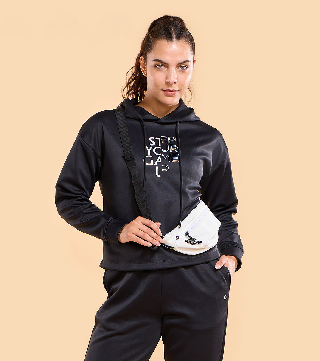 Enamor A905 Fleece Sweatshirt Relax Fit Crop Hooded Fleece Sweatshirt