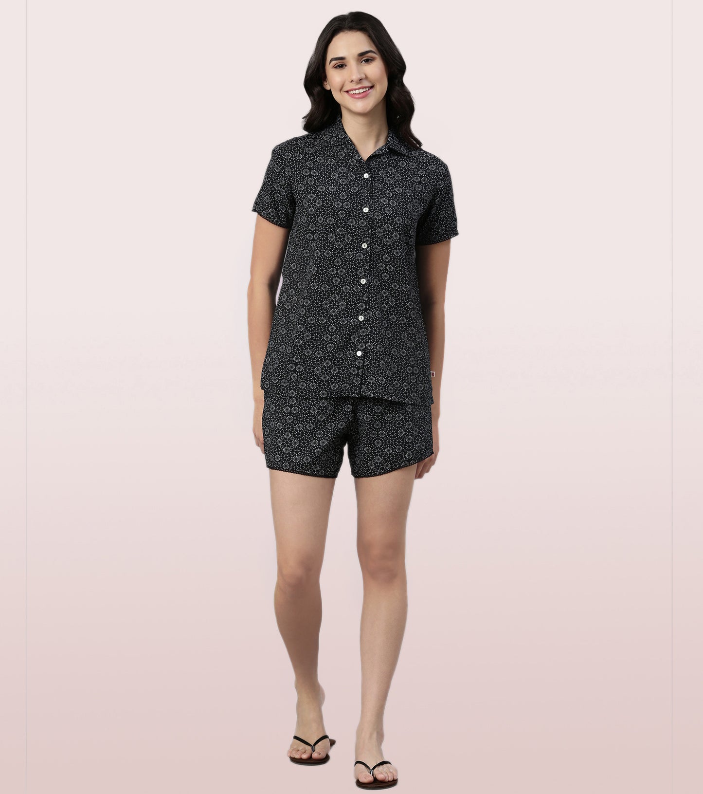 Slounge Shorts Set | Modal Woven Printed Shirt And Shorts Set - EC13