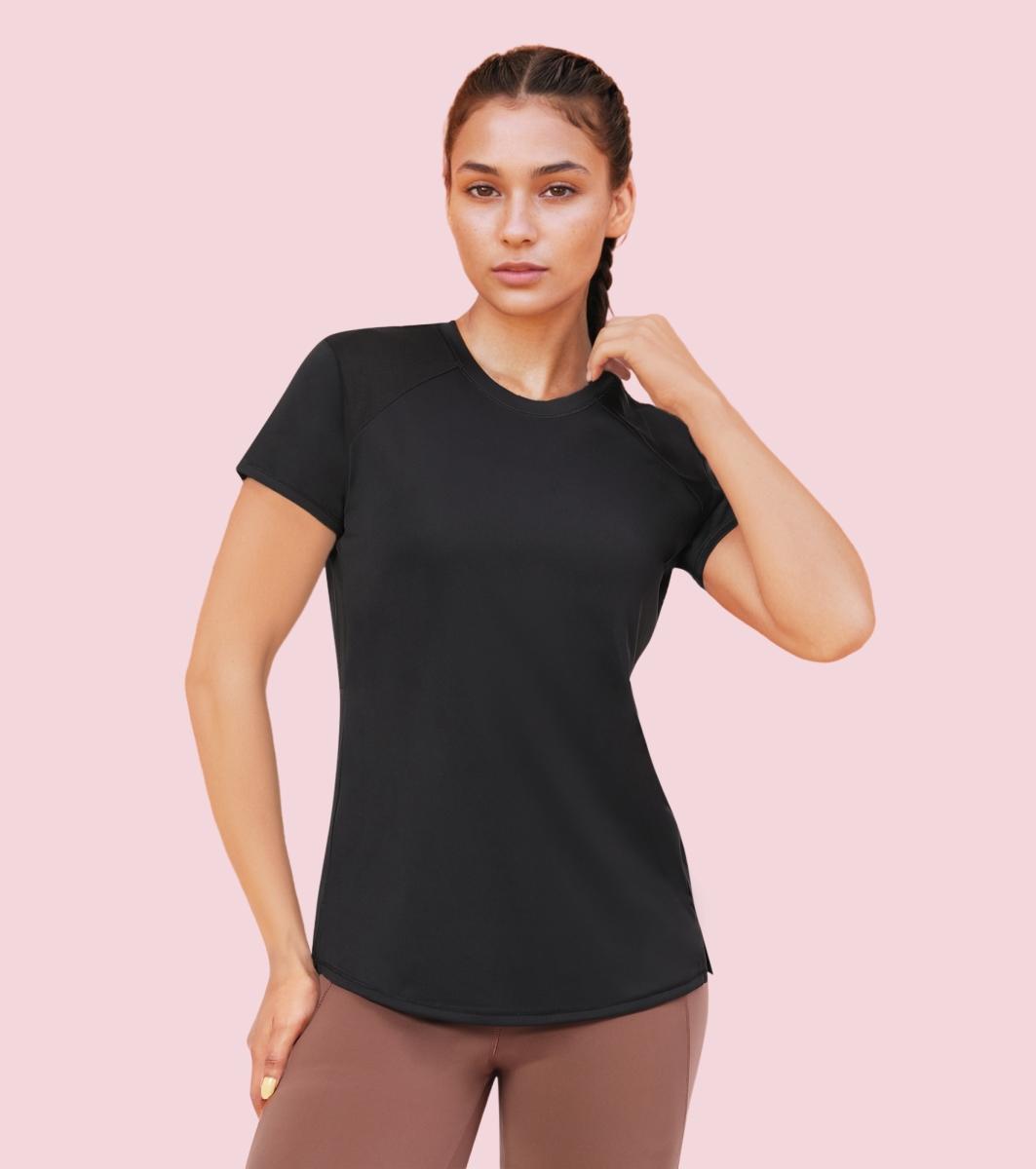 Enamor A313 Women Active Panel Quick Dry Relaxed Fit, Regular Length Workout T-Shirt - Jet Black