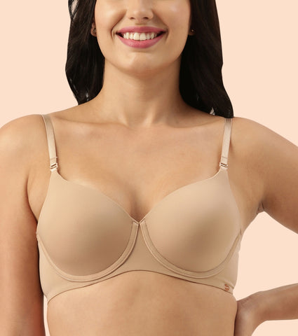 Enamor Dope Dye F057 Eco-Friendly T-shirt Bra for Women with Crush-Proof Cups- High Coverage, Padded And Wired - Honey Beige